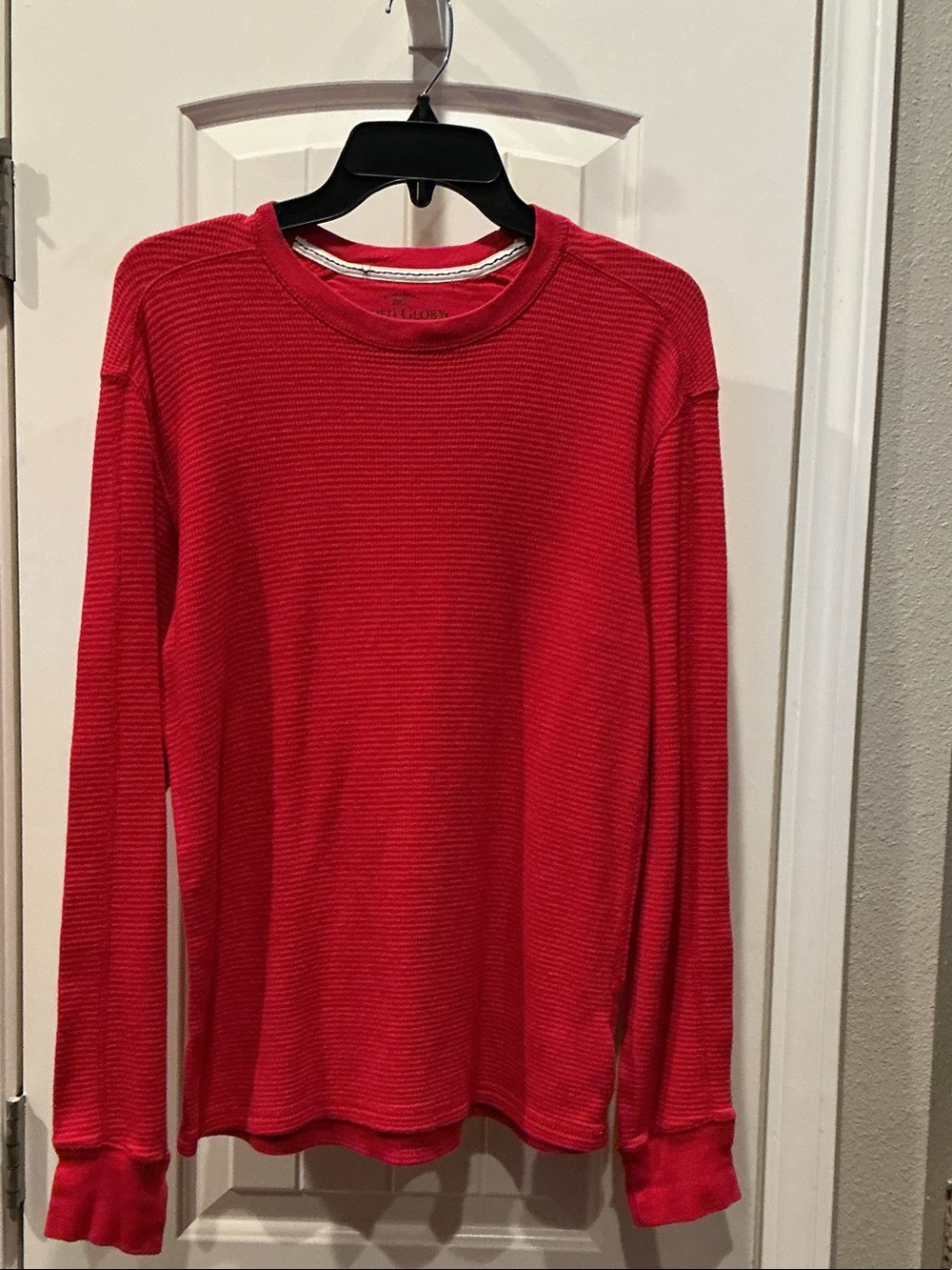 Faded Glory Red Long Sleeve Waffle Knit Top
